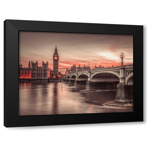 Westminster bridge and Big Ben from Thames promenade, London, UK Black Modern Wood Framed Art Print with Double Matting by Frank, Assaf