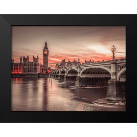 Westminster bridge and Big Ben from Thames promenade, London, UK Black Modern Wood Framed Art Print by Frank, Assaf