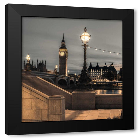 Westminster bridge and Big Ben from Thames promenade, London, UK Black Modern Wood Framed Art Print with Double Matting by Frank, Assaf