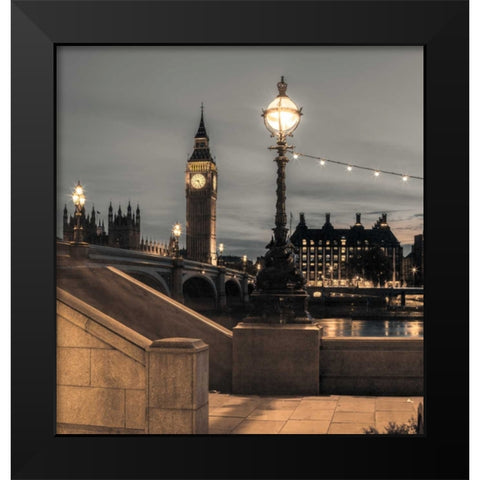 Westminster bridge and Big Ben from Thames promenade, London, UK Black Modern Wood Framed Art Print by Frank, Assaf