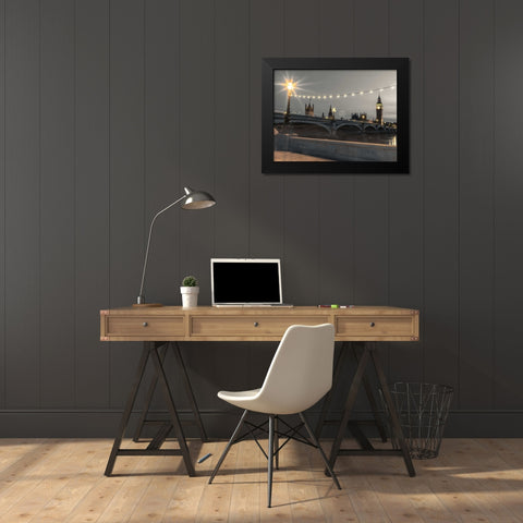 Westminster bridge and Big Ben from Thames promenade, London, UK Black Modern Wood Framed Art Print by Frank, Assaf