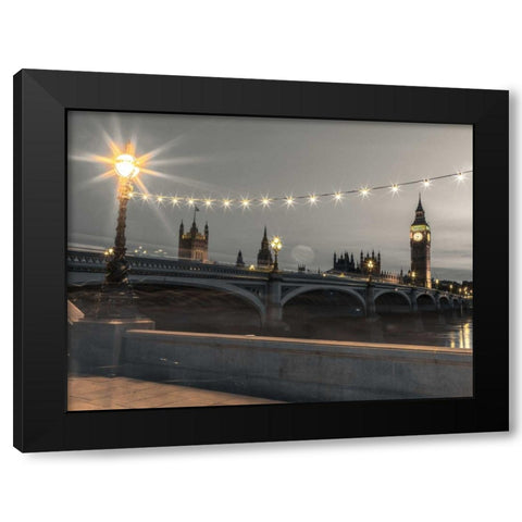 Westminster bridge and Big Ben from Thames promenade, London, UK Black Modern Wood Framed Art Print with Double Matting by Frank, Assaf