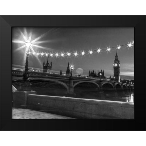 Westminster bridge and Big Ben from Thames promenade, London, UK Black Modern Wood Framed Art Print by Frank, Assaf