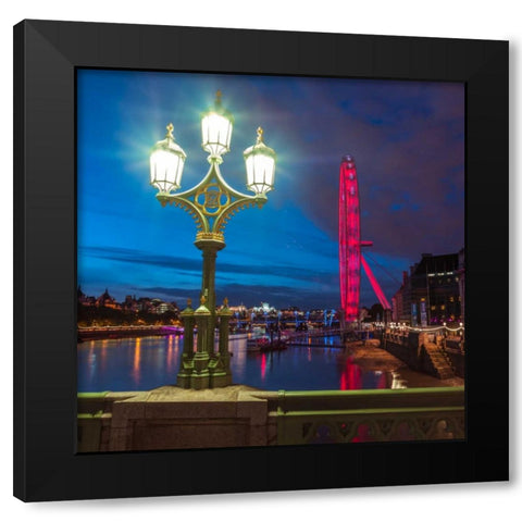 Street lamp with London Eye, London, UK Black Modern Wood Framed Art Print with Double Matting by Frank, Assaf