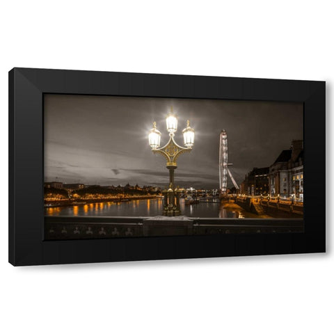 Street lamp with London Eye, London, UK Black Modern Wood Framed Art Print with Double Matting by Frank, Assaf