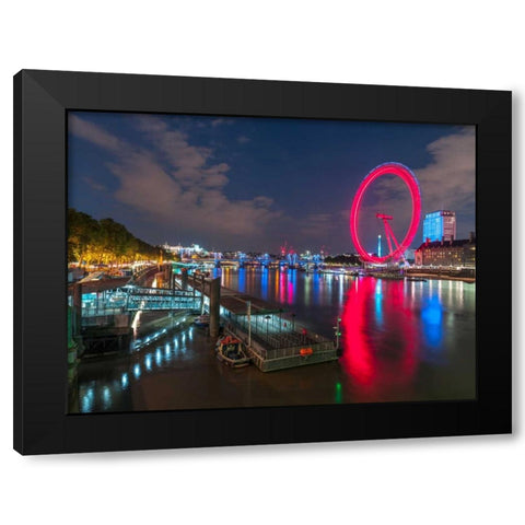 London city skyline with London Eye over river Thames, UK Black Modern Wood Framed Art Print with Double Matting by Frank, Assaf