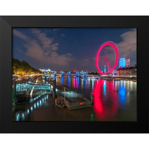 London city skyline with London Eye over river Thames, UK Black Modern Wood Framed Art Print by Frank, Assaf