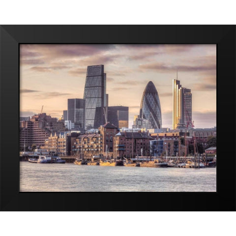 London skyline over river Thames, UK Black Modern Wood Framed Art Print by Frank, Assaf