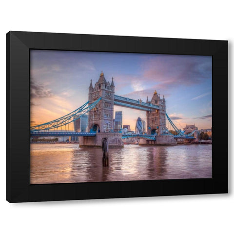 Famous Tower Bridge over River Thames, London, UK Black Modern Wood Framed Art Print with Double Matting by Frank, Assaf