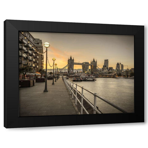 London Riverside Promenade with Tower bridge Black Modern Wood Framed Art Print with Double Matting by Frank, Assaf