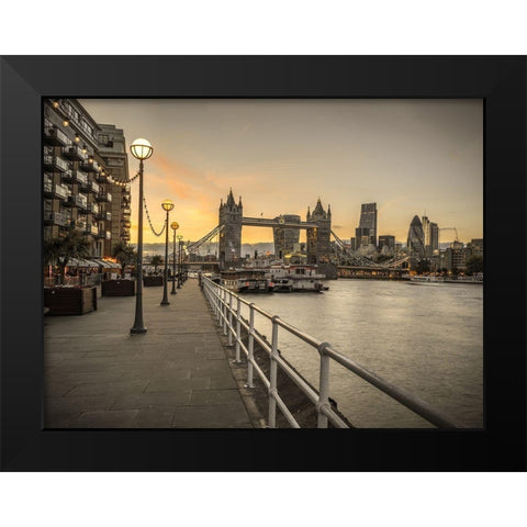 London Riverside Promenade with Tower bridge Black Modern Wood Framed Art Print by Frank, Assaf