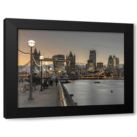 London Riverside Promenade with Tower bridge Black Modern Wood Framed Art Print by Frank, Assaf