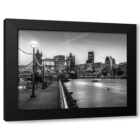London Riverside Promenade with Tower bridge Black Modern Wood Framed Art Print with Double Matting by Frank, Assaf