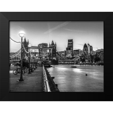 London Riverside Promenade with Tower bridge Black Modern Wood Framed Art Print by Frank, Assaf