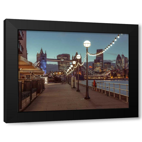 London Riverside Promenade with Tower bridge Black Modern Wood Framed Art Print with Double Matting by Frank, Assaf