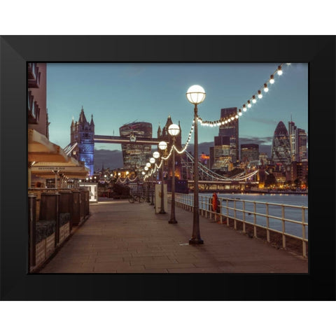 London Riverside Promenade with Tower bridge Black Modern Wood Framed Art Print by Frank, Assaf