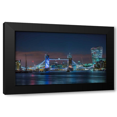 Famous Tower Bridge over River Thames, London, UK Black Modern Wood Framed Art Print with Double Matting by Frank, Assaf