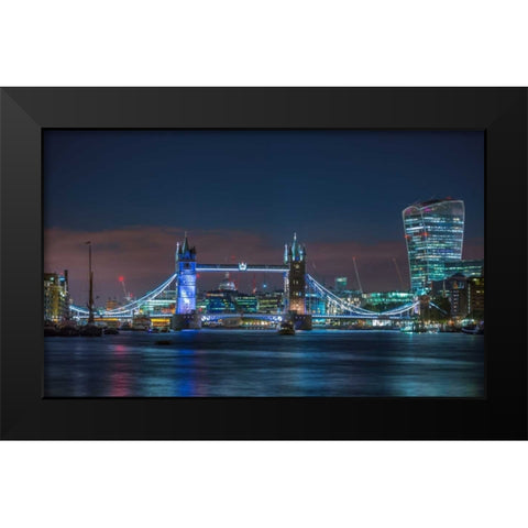 Famous Tower Bridge over River Thames, London, UK Black Modern Wood Framed Art Print by Frank, Assaf