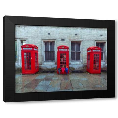 Telephone boxes with umbrellas Black Modern Wood Framed Art Print with Double Matting by Frank, Assaf