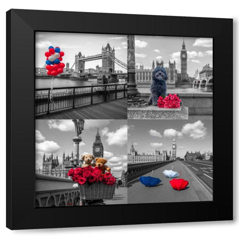 Collage of famous places in London city, UK Black Modern Wood Framed Art Print with Double Matting by Frank, Assaf