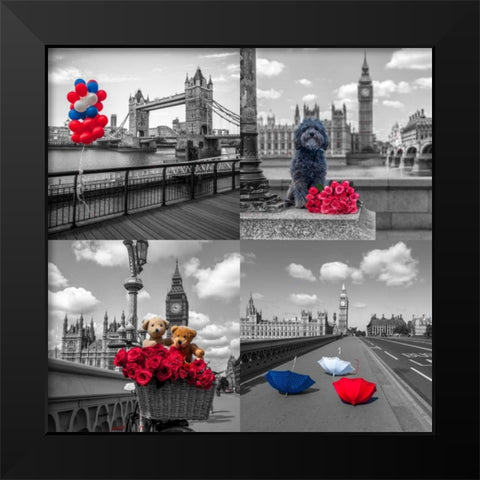 Collage of famous places in London city, UK Black Modern Wood Framed Art Print by Frank, Assaf