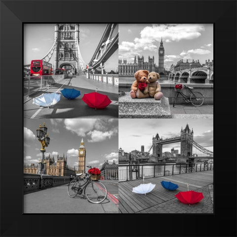 Collage of famous places in London city, UK Black Modern Wood Framed Art Print by Frank, Assaf