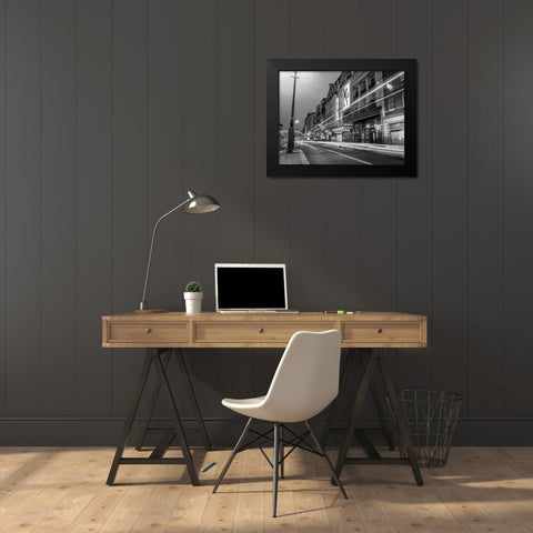 Black and white shot of London city street Black Modern Wood Framed Art Print by Frank, Assaf