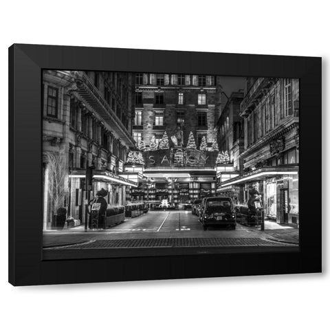 Black and white shot of London city street Black Modern Wood Framed Art Print with Double Matting by Frank, Assaf