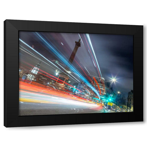 London city street with strip lights Black Modern Wood Framed Art Print with Double Matting by Frank, Assaf