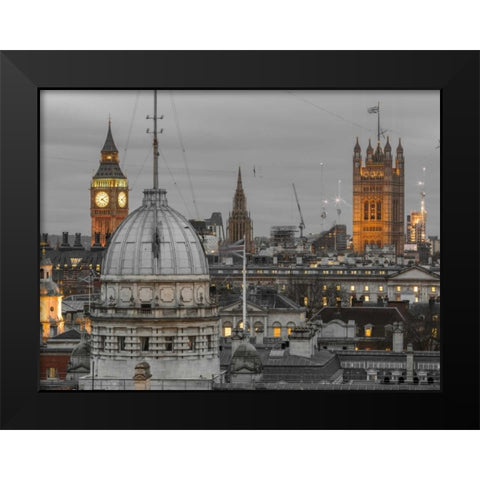 London cityscape with Big Ben and Westminster Abby Black Modern Wood Framed Art Print by Frank, Assaf