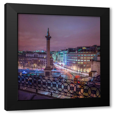 Evening view of Trafalgar Square, London, UK Black Modern Wood Framed Art Print with Double Matting by Frank, Assaf