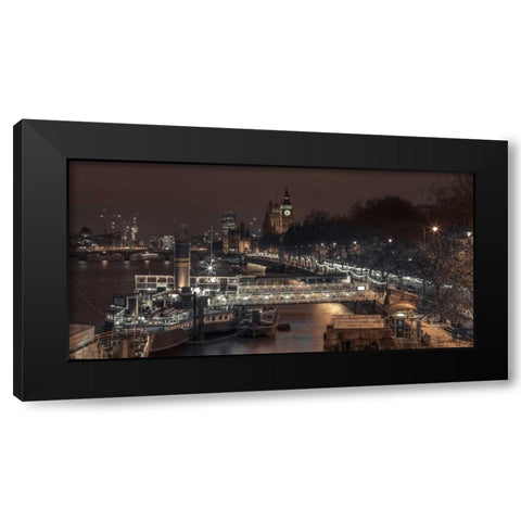 Evening view of London city, FTBR-1831 Black Modern Wood Framed Art Print with Double Matting by Frank, Assaf