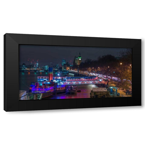 Evening view of London city Black Modern Wood Framed Art Print with Double Matting by Frank, Assaf