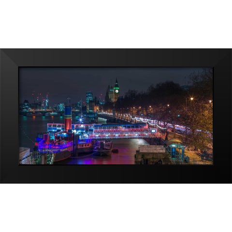 Evening view of London city Black Modern Wood Framed Art Print by Frank, Assaf