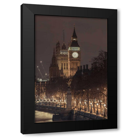 Evening view of Big Ben, London, UK, FTBR-1832 Black Modern Wood Framed Art Print with Double Matting by Frank, Assaf