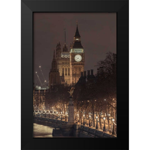 Evening view of Big Ben, London, UK, FTBR-1832 Black Modern Wood Framed Art Print by Frank, Assaf