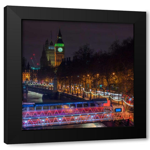 Evening view of Big Ben, London, UK Black Modern Wood Framed Art Print with Double Matting by Frank, Assaf