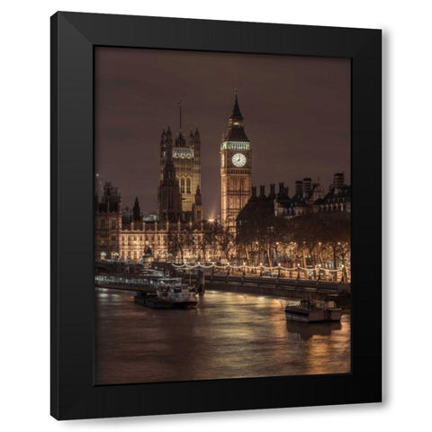 London cityscape with Big Ben and Westminster Abby Black Modern Wood Framed Art Print with Double Matting by Frank, Assaf