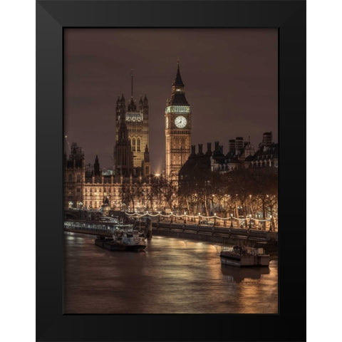 London cityscape with Big Ben and Westminster Abby Black Modern Wood Framed Art Print by Frank, Assaf