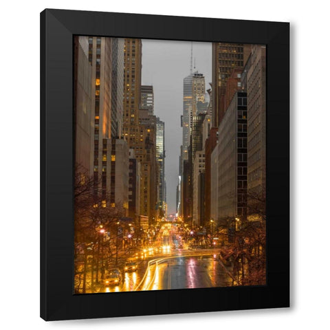 Evening view of streets of Manhattan, New York City Black Modern Wood Framed Art Print with Double Matting by Frank, Assaf