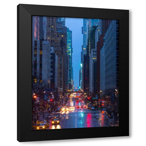 Evening view of streets of Manhattan, New York City Black Modern Wood Framed Art Print with Double Matting by Frank, Assaf