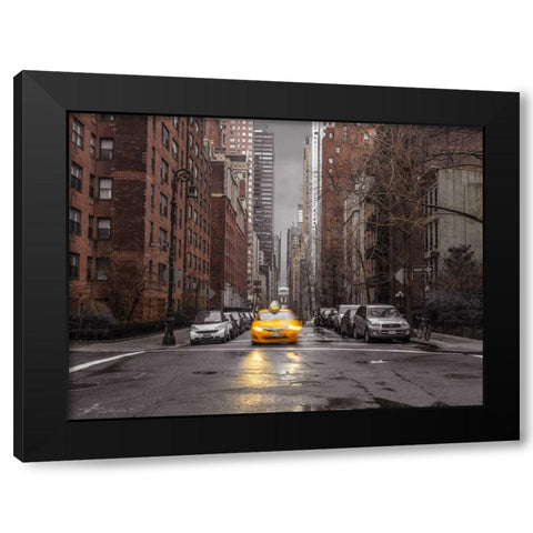 Streets of Manhattan with cars, New York City Black Modern Wood Framed Art Print with Double Matting by Frank, Assaf