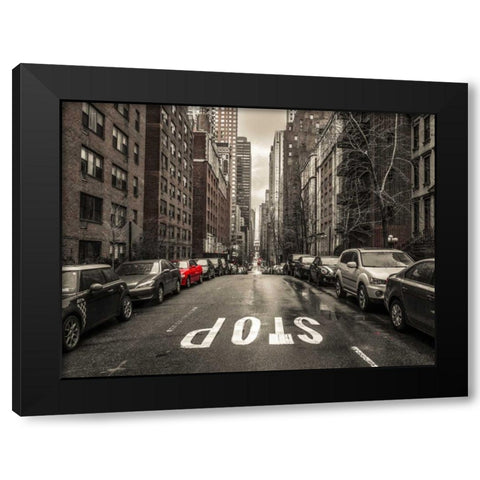 Streets of Manhattan with cars, New York City Black Modern Wood Framed Art Print with Double Matting by Frank, Assaf