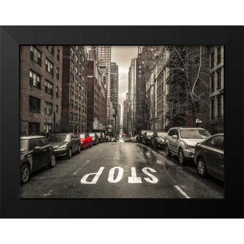Streets of Manhattan with cars, New York City Black Modern Wood Framed Art Print by Frank, Assaf
