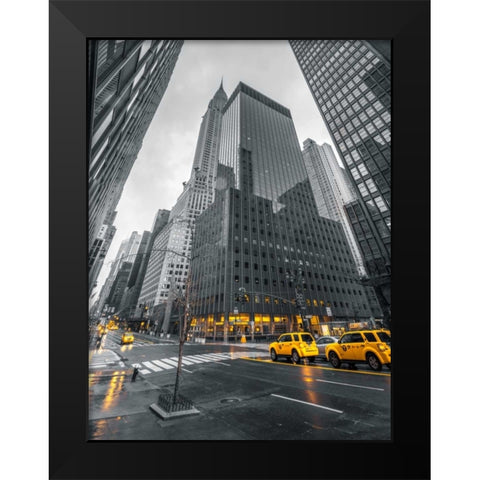Traffic signal on New York city street Black Modern Wood Framed Art Print by Frank, Assaf