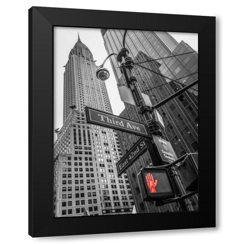 Street sign boards and Chrysler Building in New York city Black Modern Wood Framed Art Print with Double Matting by Frank, Assaf