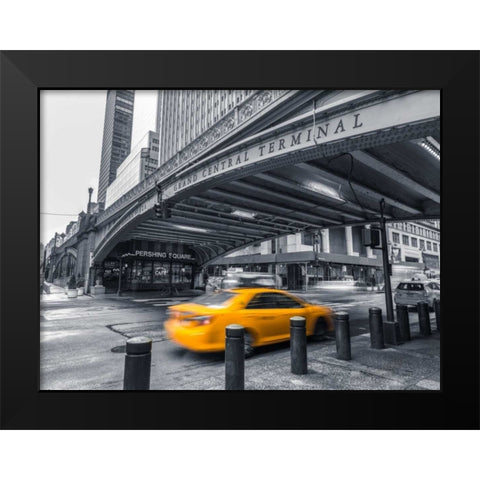 Cab on New York city street Black Modern Wood Framed Art Print by Frank, Assaf