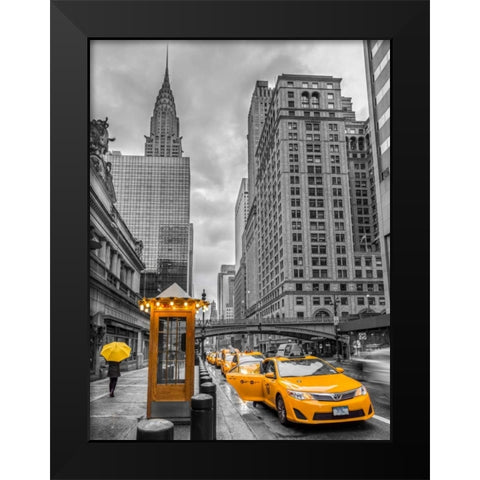 Cab on New York city street, FTBR-1840 Black Modern Wood Framed Art Print by Frank, Assaf