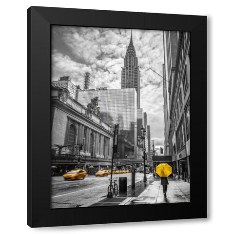 New York city scape with Chrysler Building, FTBR-1841 Black Modern Wood Framed Art Print with Double Matting by Frank, Assaf