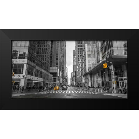 Cab on New York city street Black Modern Wood Framed Art Print by Frank, Assaf